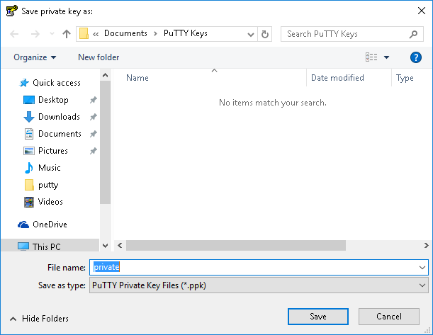puttygen save private