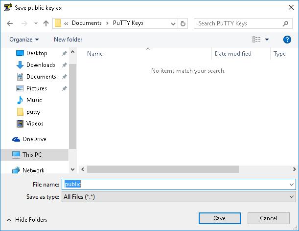 puttygen save public
